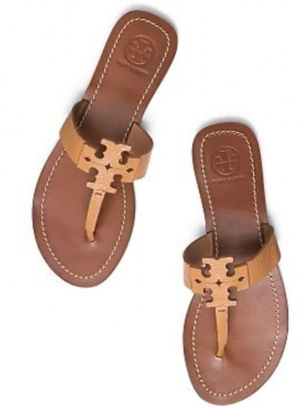 Tory Burch Moore Flat Thong Elba Tumbled Leather Royal Tan Sandals size 7